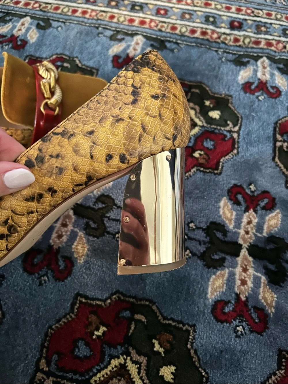 Tory Burch Mustard Velvet Loafers with Red & Snakeskin Trim Zebra Buckle Size 11